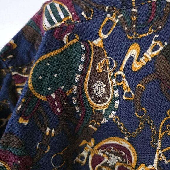 Vintage Tommy Hilfiger Equestrian Print Shirt Western Saddle Horses Mens Small - Picture 10 of 16